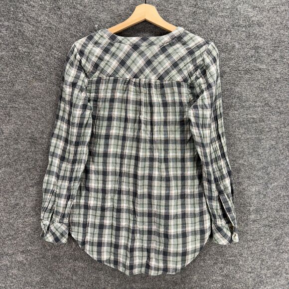 Universal Thread Blouse Women S Small Gray Plaid 1/2 Button V-Neck Long Sleeve - Picture 2 of 7